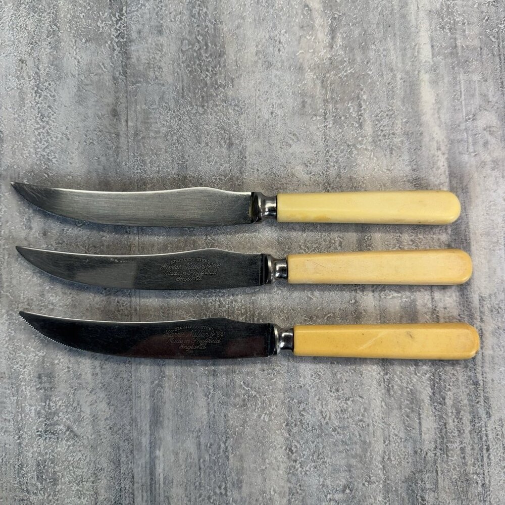 Harris Miller & Co Sheffield Cutlery Faux Bone Knive England Firth Stainless